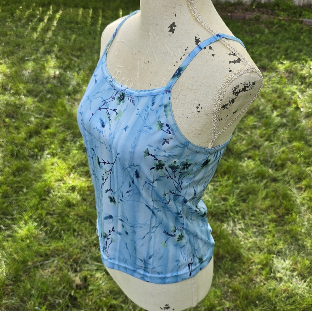 👕 Pelican Cove Blue Floral Spaghetti Strap Top